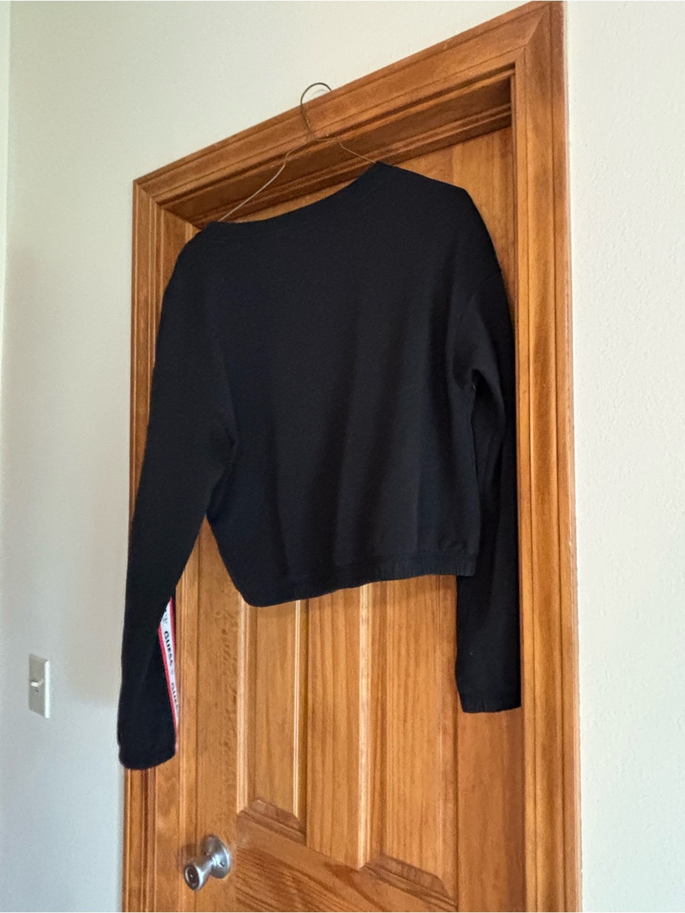 Guess Black Cropped Sweatshirt with Red & White Logo Tape - Picture 9 of 9